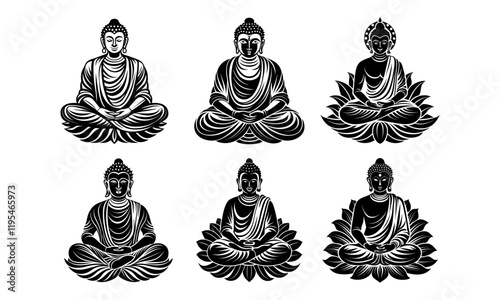 Collection of Meditative Buddha Statues in Minimalist Black Design