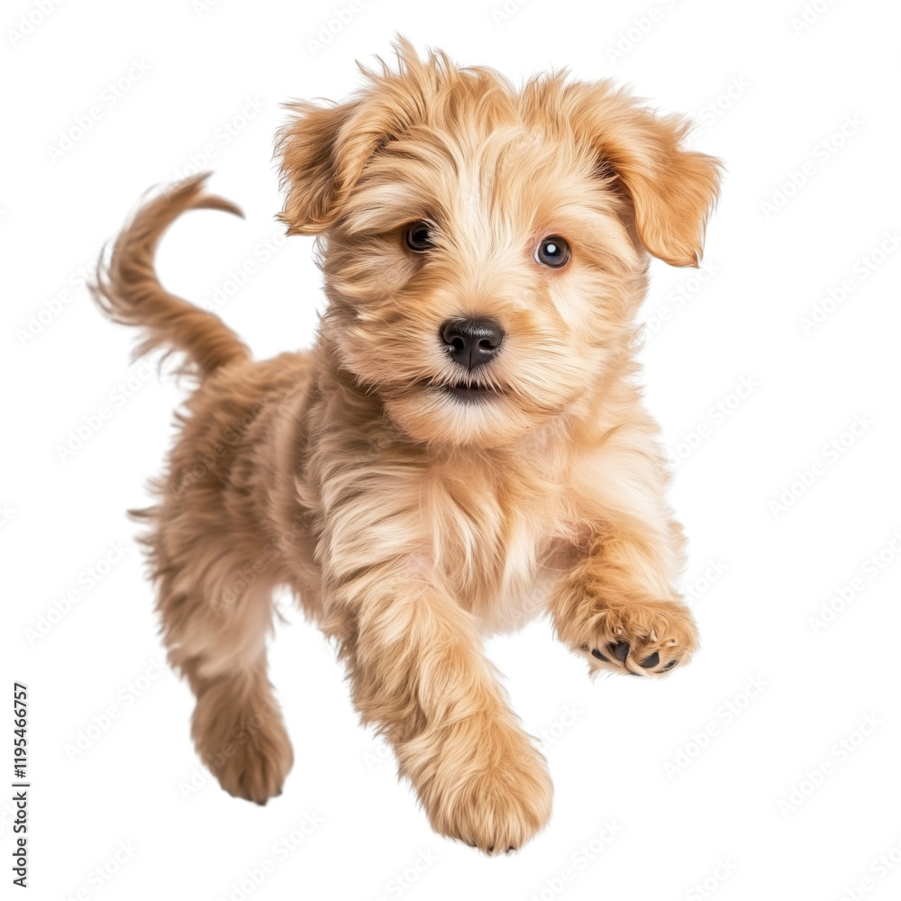 Playful puppy running candid shot on a transparent background