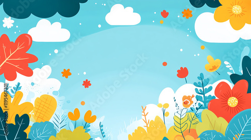Colorful Nature Scene with Stylized Plants and Flowers