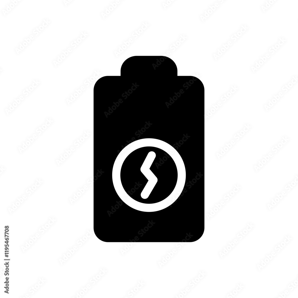 Battery icon with a charging symbol, representing a device in the process of recharging. Battery icon with a charging symbol, representing a device in the process of recharging.