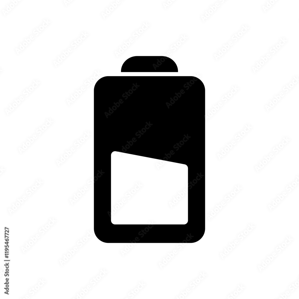 Battery icon showing half charge, representing moderate power or energy level. Battery icon showing half charge, representing moderate power or energy level.