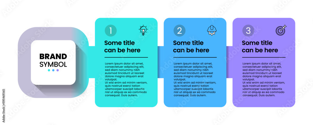 Infographic template. 3 connected rectangular banners with brand symbol