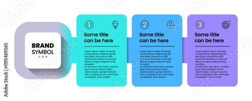 Infographic template. 3 connected rectangular banners with brand symbol