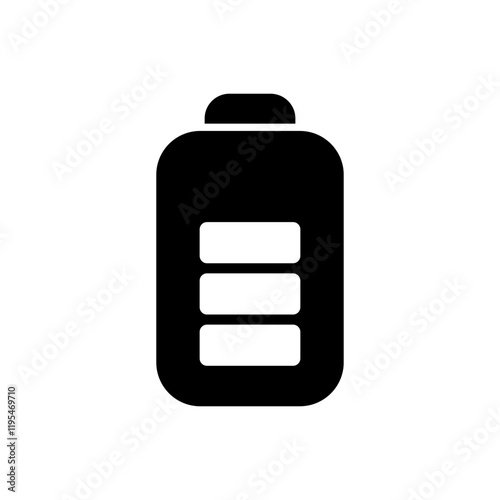 Battery icon showing half charge, representing moderate power or energy level.