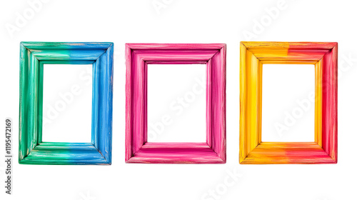 Set of decorative classic wooden picture frames on transparency background, many color png