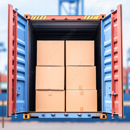 Shipping container unloading at port cargo transportation industrial setting