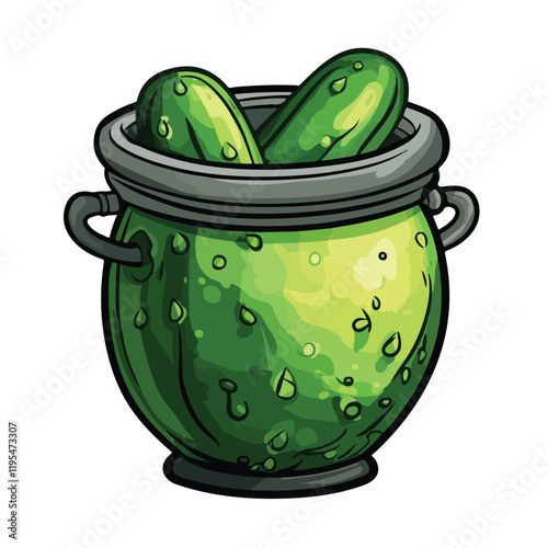 A drawing of a jar of pickles with a label that says cucumber
