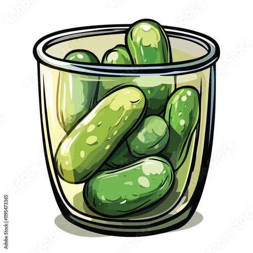 A drawing of a jar of pickles with a label that says cucumber
