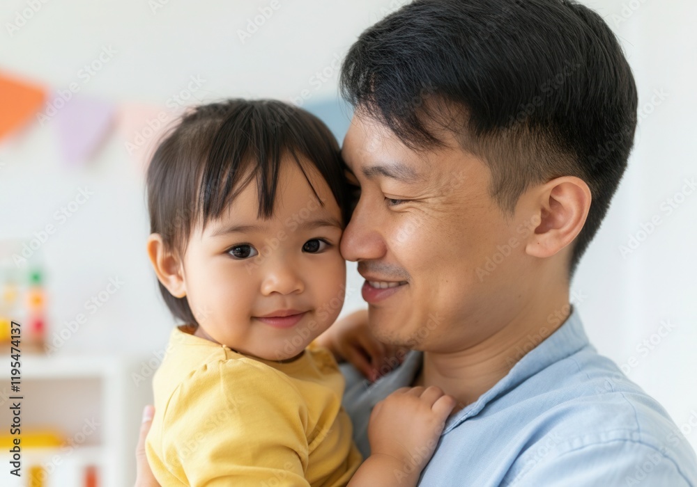Happy father embracing his smiling baby girl in a cozy home environment Happy father embracing his smiling baby girl in a cozy home environment