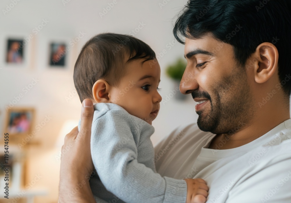 Happy father holding his baby son, sharing a tender moment of love and connection Happy father holding his baby son, sharing a tender moment of love and connection