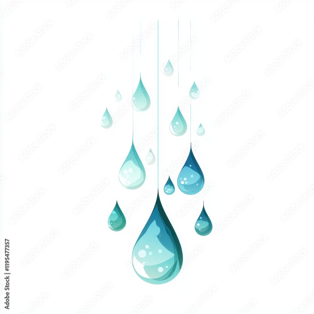 Vibrant water droplet illustration with gradient shades of blue on a clean white background