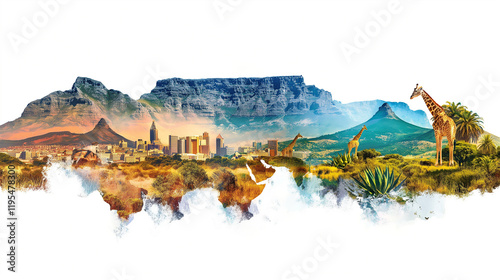 Travel Collage of famous places of the South Africa, Element for Advertisement, postcard, poster