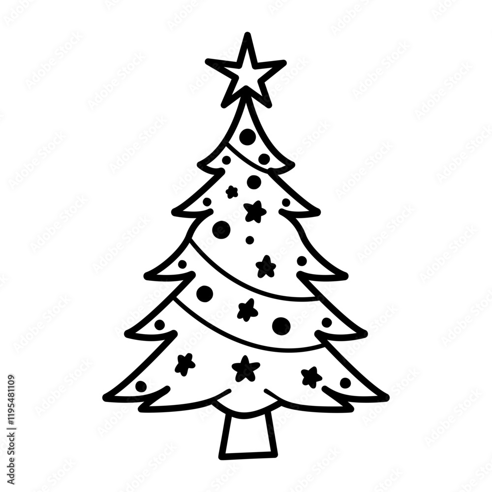 A hand drawn icon of decorative christmas tree A hand drawn icon of decorative christmas tree