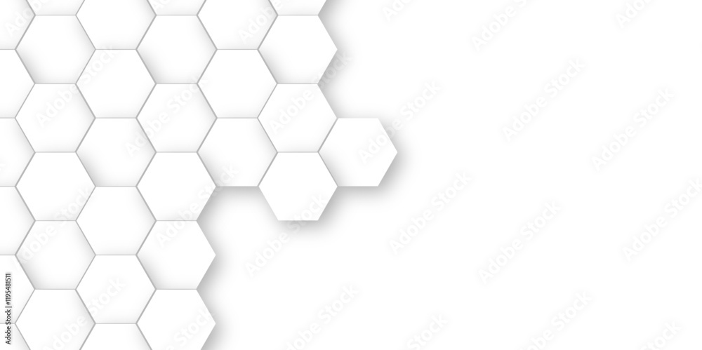 White Hexagonal Background. Luxury White Pattern. wallpaper Illustration. Futuristic abstract honeycomb mosaic white background. geometric mesh cell texture. modern futuristic wallpaper.
White Hexagonal Background. Luxury White Pattern. wallpaper Illustration. Futuristic abstract honeycomb mosaic white background. geometric mesh cell texture. modern futuristic wallpaper.