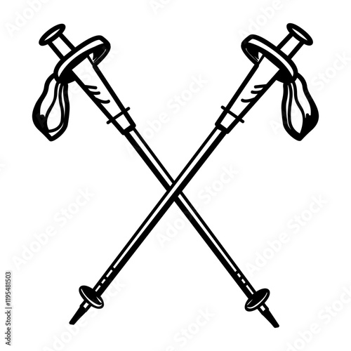 Ski poles icon in hand drawn style