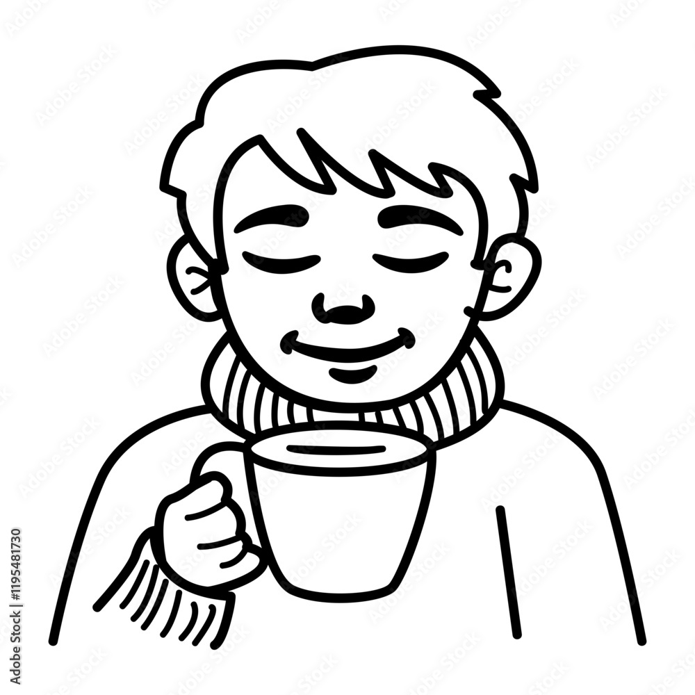 A doodle icon of a character drinking coffee A doodle icon of a character drinking coffee