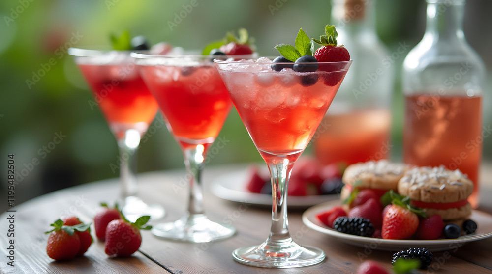 Fresh delicious cocktails with berries and sweets on the table. Fresh delicious cocktails with berries and sweets on the table.