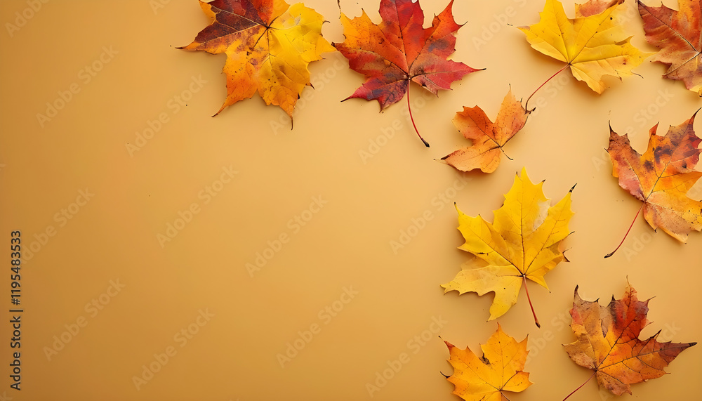 Fototapeta premium Autumn Maple Leaves on Warm Golden Background
