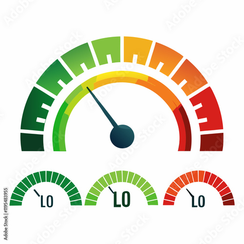 Three gauges or meters with needles pointing to different levels on a scale from "Low" to "High," with color gradations from green to red 