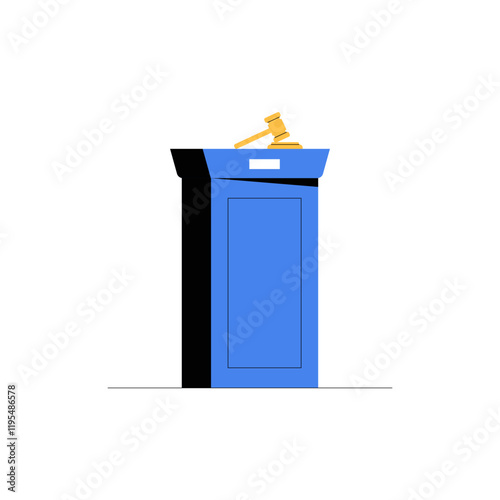 Auction Podium With Gavel In Flat Vector Illustration Symbolizing Bidding, Auctions, And Legal Sales, Isolated On White Background.