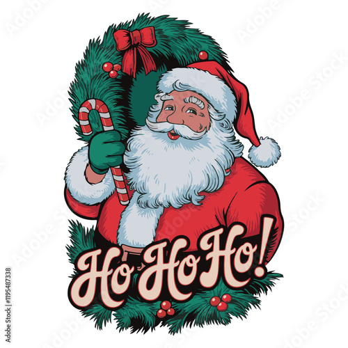 Funny Cartoon Santa Claus Hohoho quote Merry Christmas banner with vector Illustration