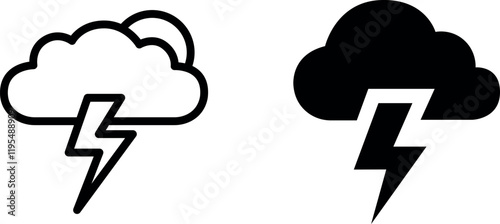 "Thunder and Lightning Icon Set: Energy and Power Symbols"