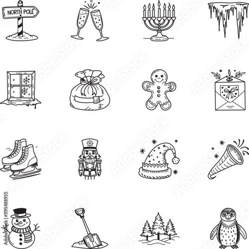 Bundle of Hand Drawn Winter Season Icons 