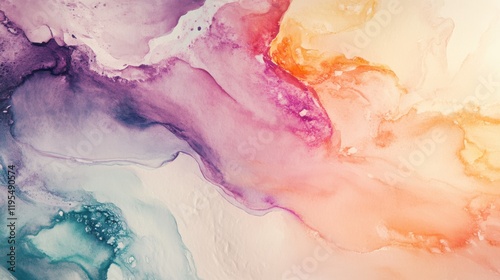 Colorful watercolor abstract with flowing shapes and soft textures in vibrant pastel hues