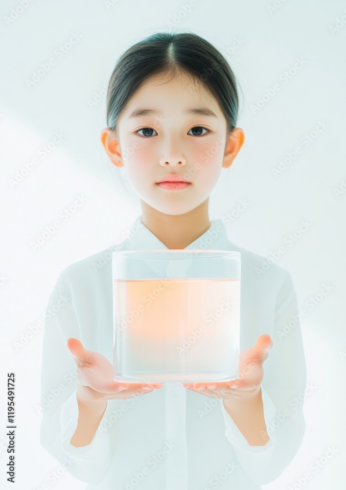 Korean Child Holding Floating Herbal Sachet in Soft Pastel Light for Wellness and Serenity Korean Child Holding Floating Herbal Sachet in Soft Pastel Light for Wellness and Serenity