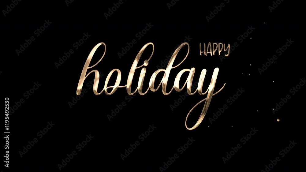 Happy Holiday text animation in gold color and transparent background. Ideal for events,  festive promotions, greeting cards, social media posts, and holiday themed designs.