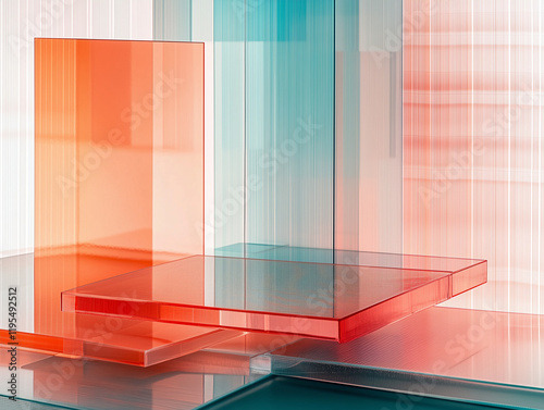 Abstract Geometric Background with Red and Blue Gradient Tones and Overlayed Transparent Squares