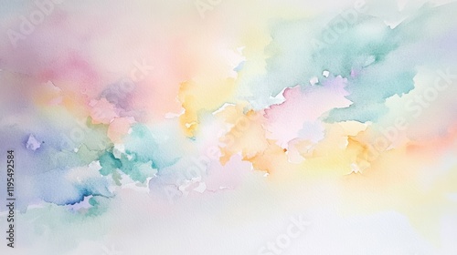 Vibrant pastel watercolor abstract evoking tranquility and creativity through soft transitions and flowing organic shapes