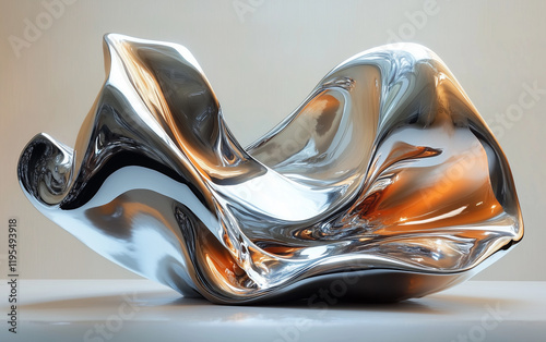 Modern Abstract Metallic and Glass Sculptures with Reflective and Fluid Designs