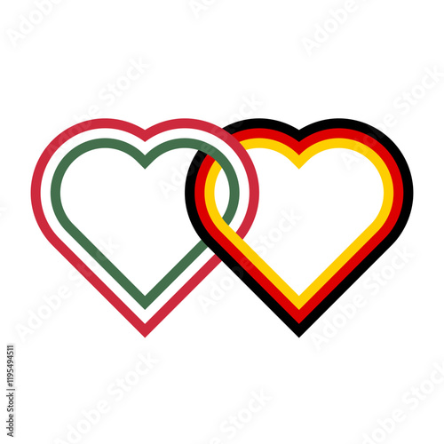 heart shaped ribbon of hungary and germany flags intertwined. vector illustration isolated on white background