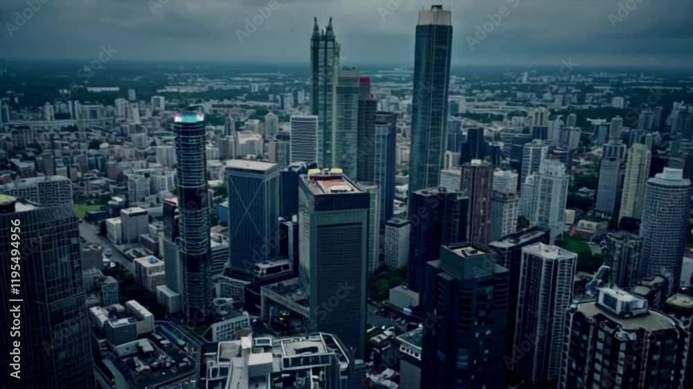Dystopian Aerial Drone Cityscape Footage