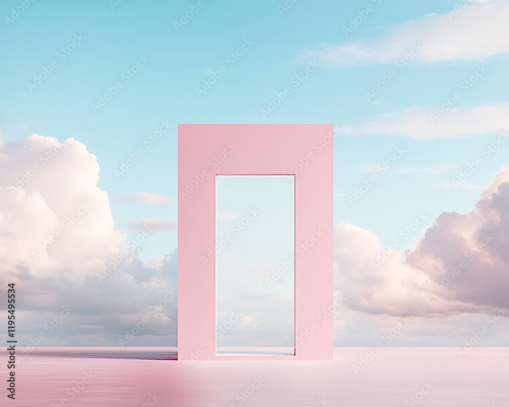 Surreal Pink Archway Against Pastel Cloudy Sky at Sunset Surreal Pink Archway Against Pastel Cloudy Sky at Sunset