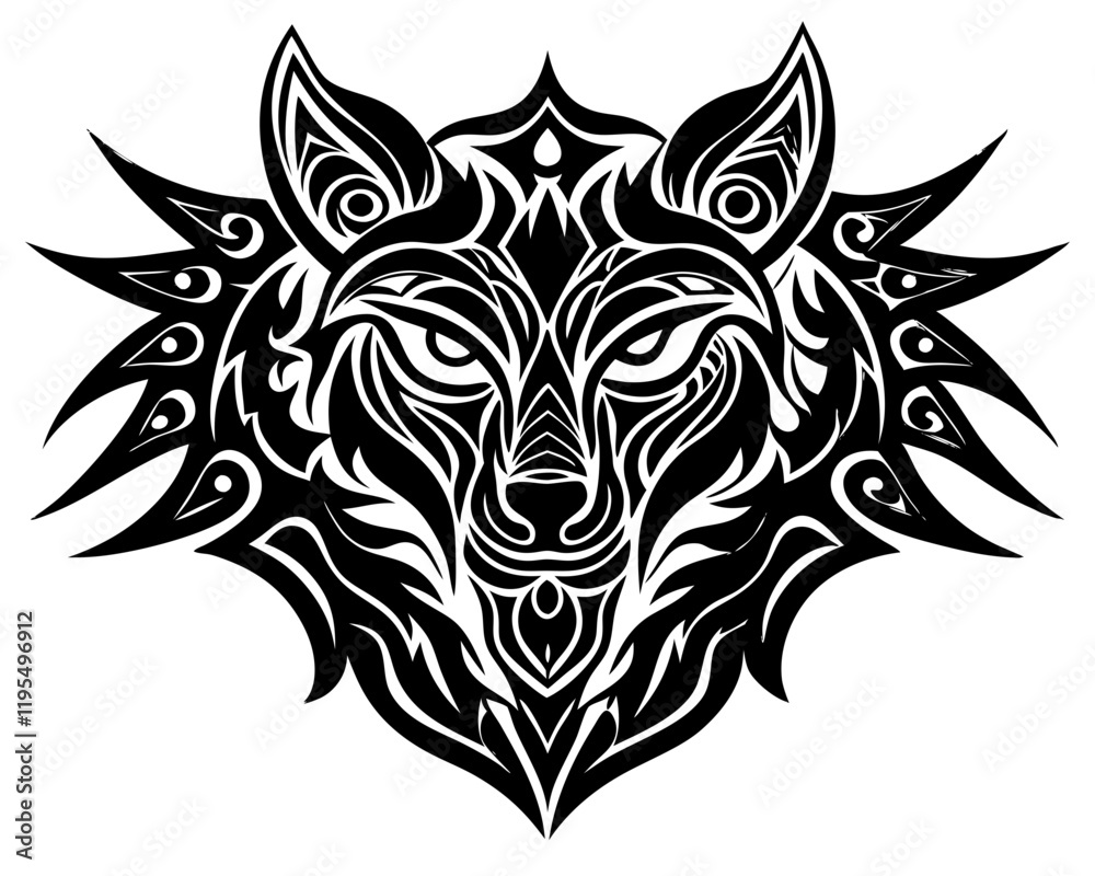 Obraz premium Tribal Tattoo Designs Featuring Wolf Head, Dragon Silhouette, and Abstract Patterns