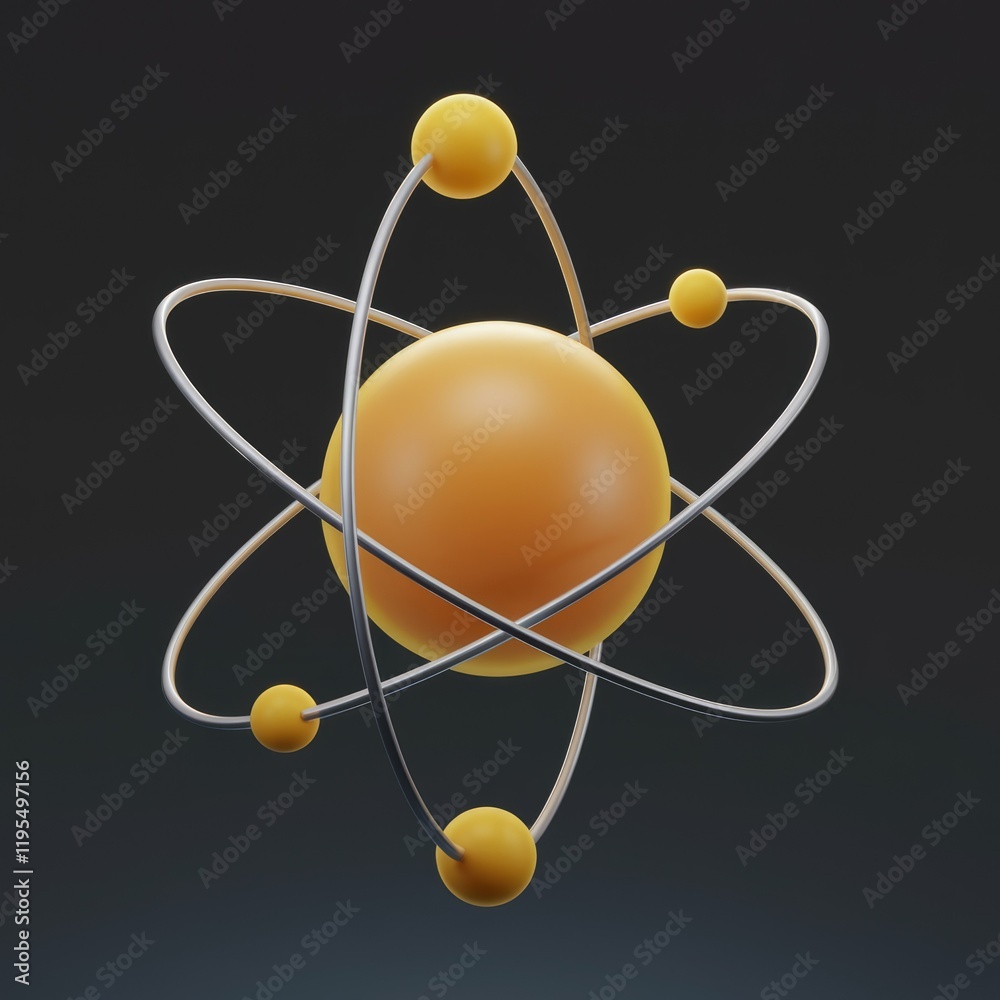 A stylized 3D model of an atom, showcasing a central nucleus orbited by electrons. A stylized 3D model of an atom, showcasing a central nucleus orbited by electrons.