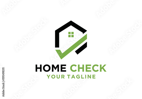 House logo design with check mark. Simple house logo for trusted property investment company and housing rental business.