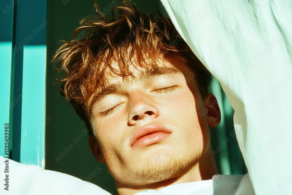 Young man relaxing in sunlight with eyes closed