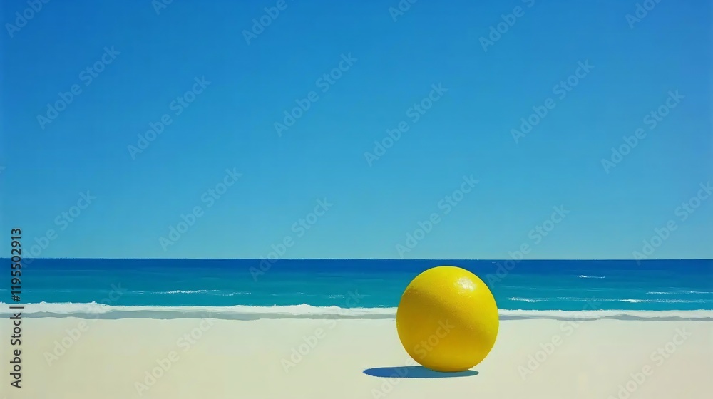 Summer Beach Scene Yellow Ball Minimalist Art Summer Beach Scene Yellow Ball Minimalist Art