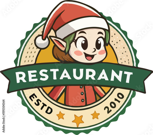 Circular badge style restaurant logo featuring chef's hat at the top. Generative AI.