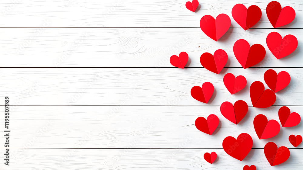 Valentine's Day Background - Red paper hearts on white wood Valentine's Day Valentine's Day Background - Red paper hearts on white wood Valentine's Day