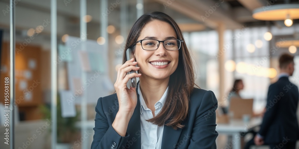 Businesswoman Smiling While Talking on Phone in Office
Businesswoman Smiling While Talking on Phone in Office