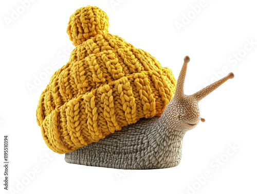 Isolated Snail with Yellow Knit Cap
