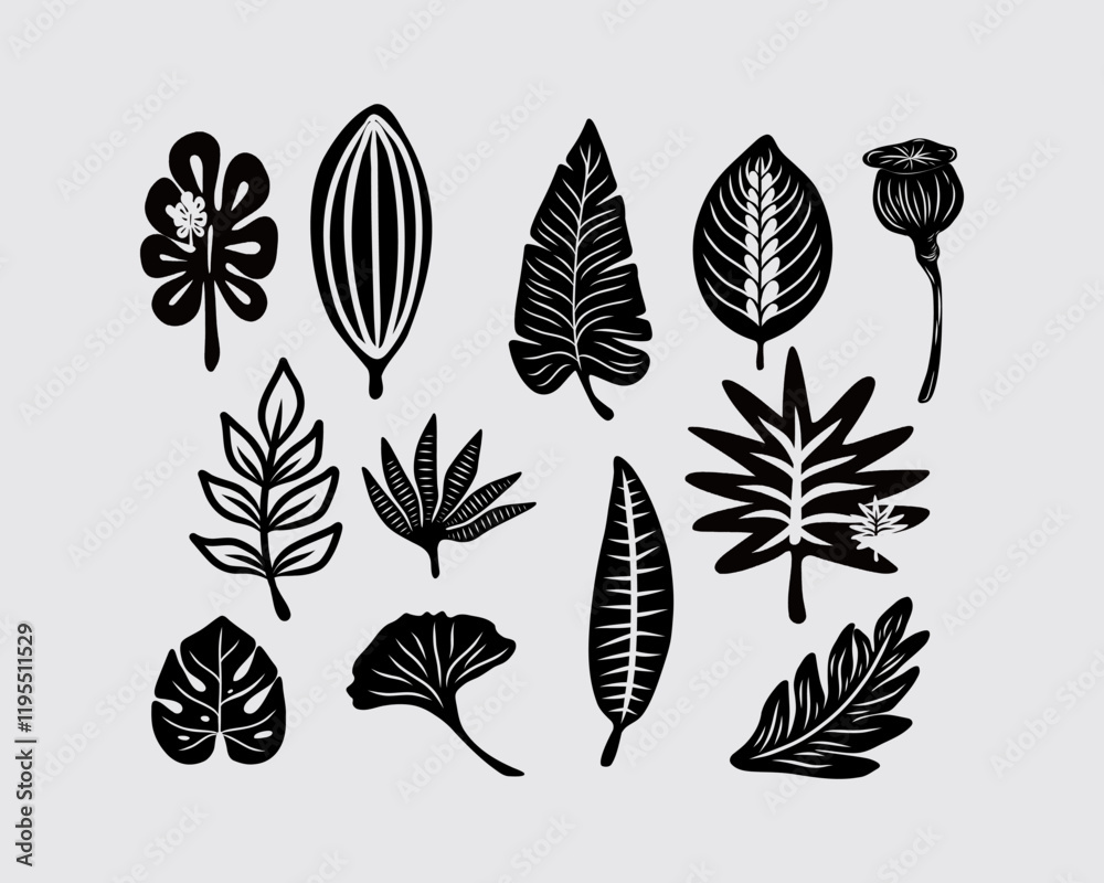 Leaf botanical collection set bundle ink tatto silhouette vector illustration asset element nature, plant, tropical leafs editable Leaf botanical collection set bundle ink tatto silhouette vector illustration asset element nature, plant, tropical leafs editable