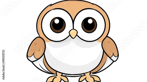 Cute brown cartoon owl with large eyes, isolated on white for kids educational illustration photo