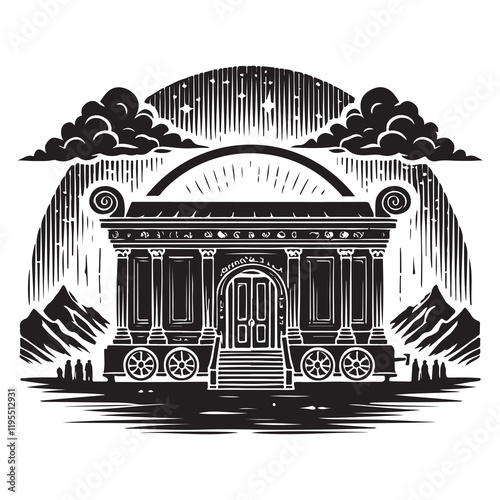 The Ark of the Covenant Silhouette Vector Illustration, Solid White Background.