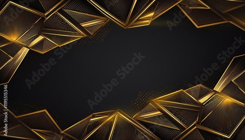 abstract luxury background with golden lines on black background gold polygonal random network shine glitter design premium gradient banner modern dark royal bg steel glowing 3d dynamic mesh frame