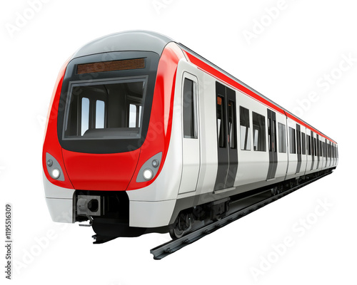 Isolated Modern Red and White Commuter Train Side View